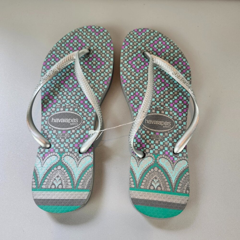 Havaianas Slim Mosaic Print Flip Flops Thongs Size 7/8 NWOT